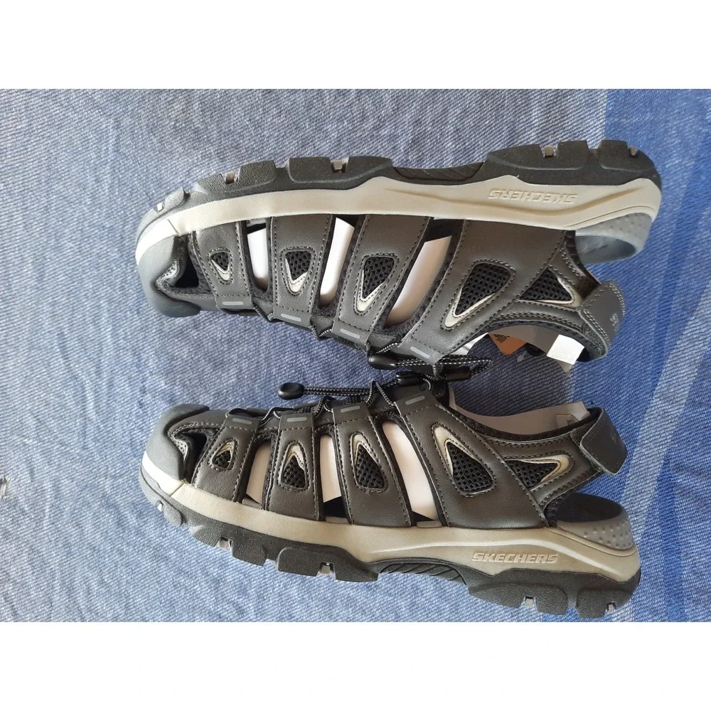 Skechers Relaxed Fit Luxe Foam Mens Grey Fisherman Sandals 204111 Size 11